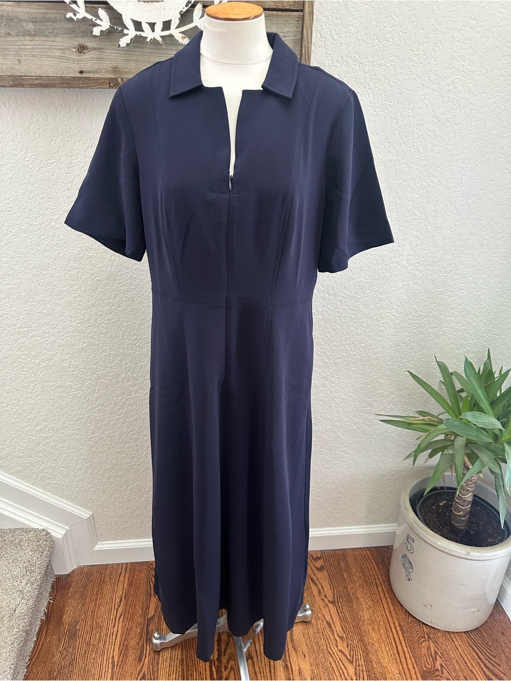 Talbots navy zip front midi career modest dress size 12 NWT